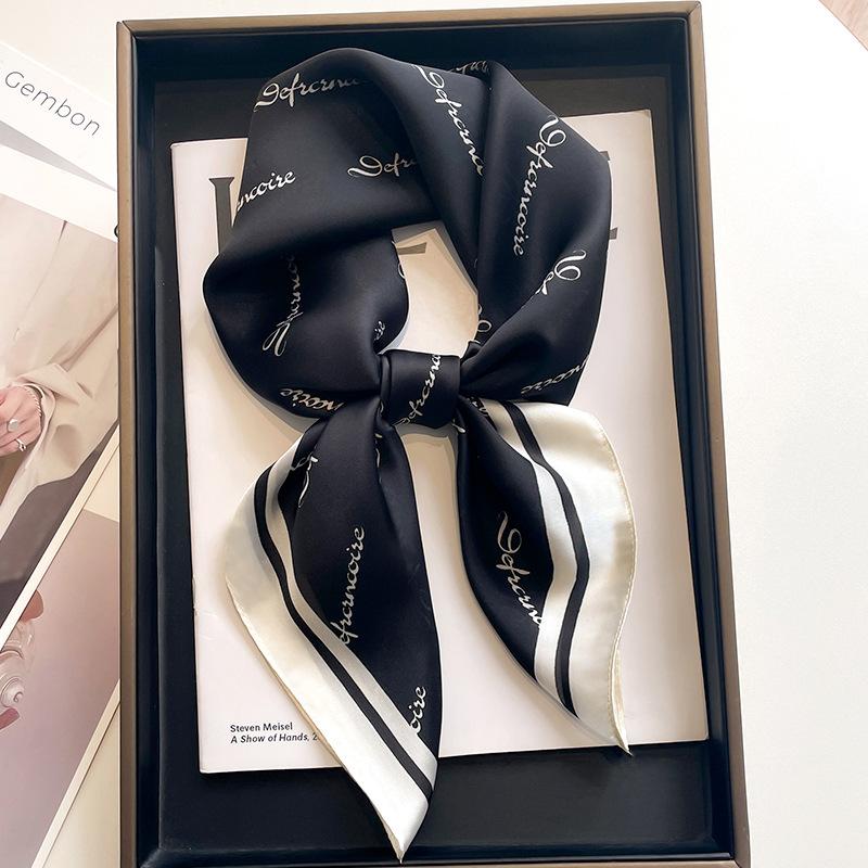 Chain Horse Print Silk Neckerchief Luxury Design Square Scarf For Women Soft Satin Scarves Bag Ribbon Female Foulard Hairband