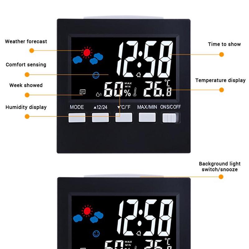 Voice Control LCD Screen Thermometer Clocks Indoor Humidity Monitor Electronic Digital Display Clock