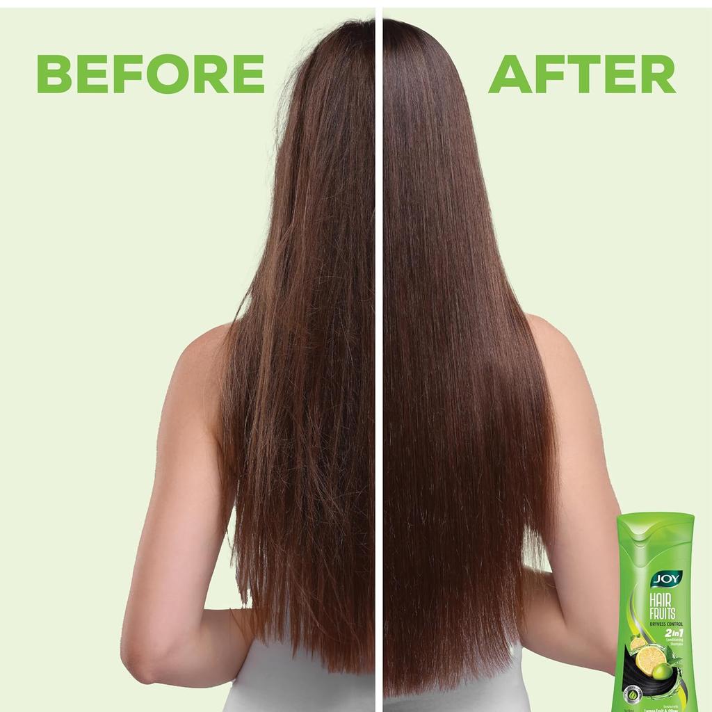 Joy Hair Fruits Hair Dryness Control Lemon & Olive Conditioning Shampoo Lemon & Olives  340 ml, Moisturizing Hair Care