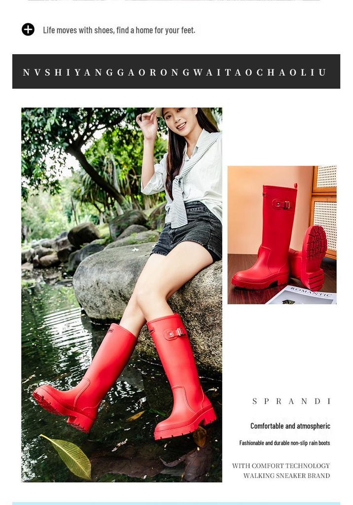 Stivali da Pioggia Impermeabili Antiscivolo Alti da Donna con Fibbie - Alla Moda, Versatili, Suola Spessa, Scarpe da Esterno Transfrontaliera per Adulti.