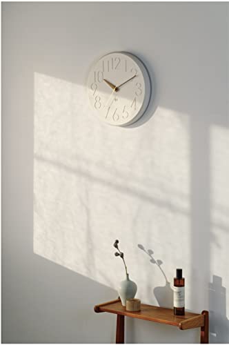 Interform Smooth Wall Clock CL-4168, White Wood with Gold Accents, 30.5cm Diameter, Sweep Movement