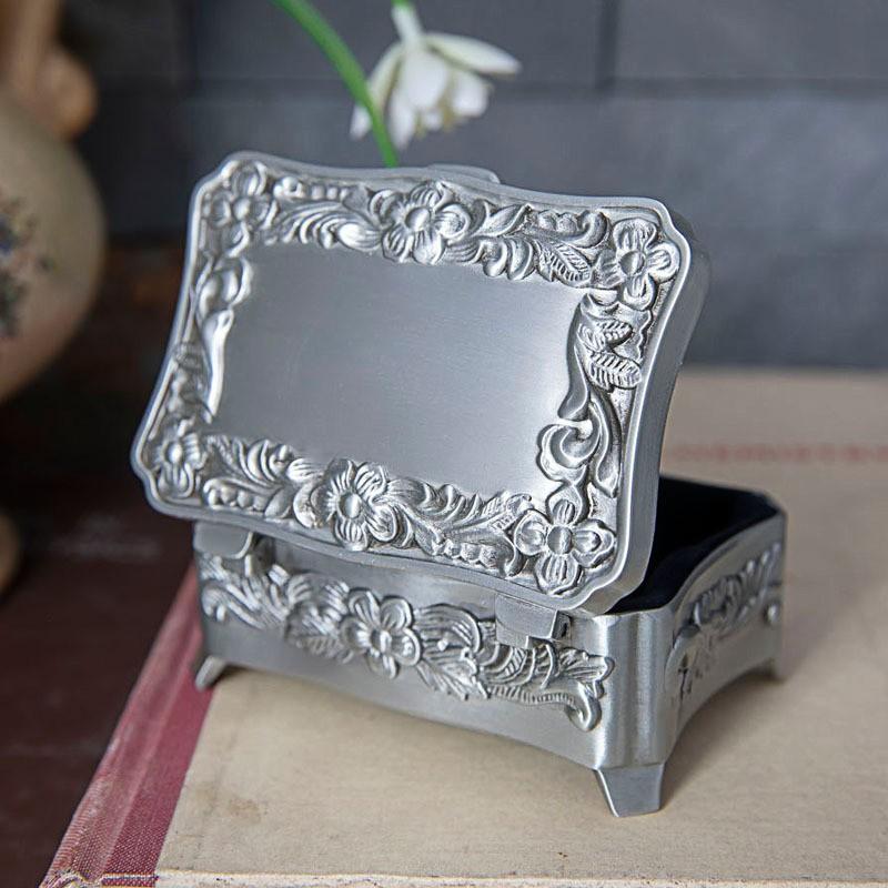 Elegant Vintage Metal Jewelry Box With Floral Relief Design Zinc Alloy Desktop Organizer Gift Weddings Travel Souvenirs