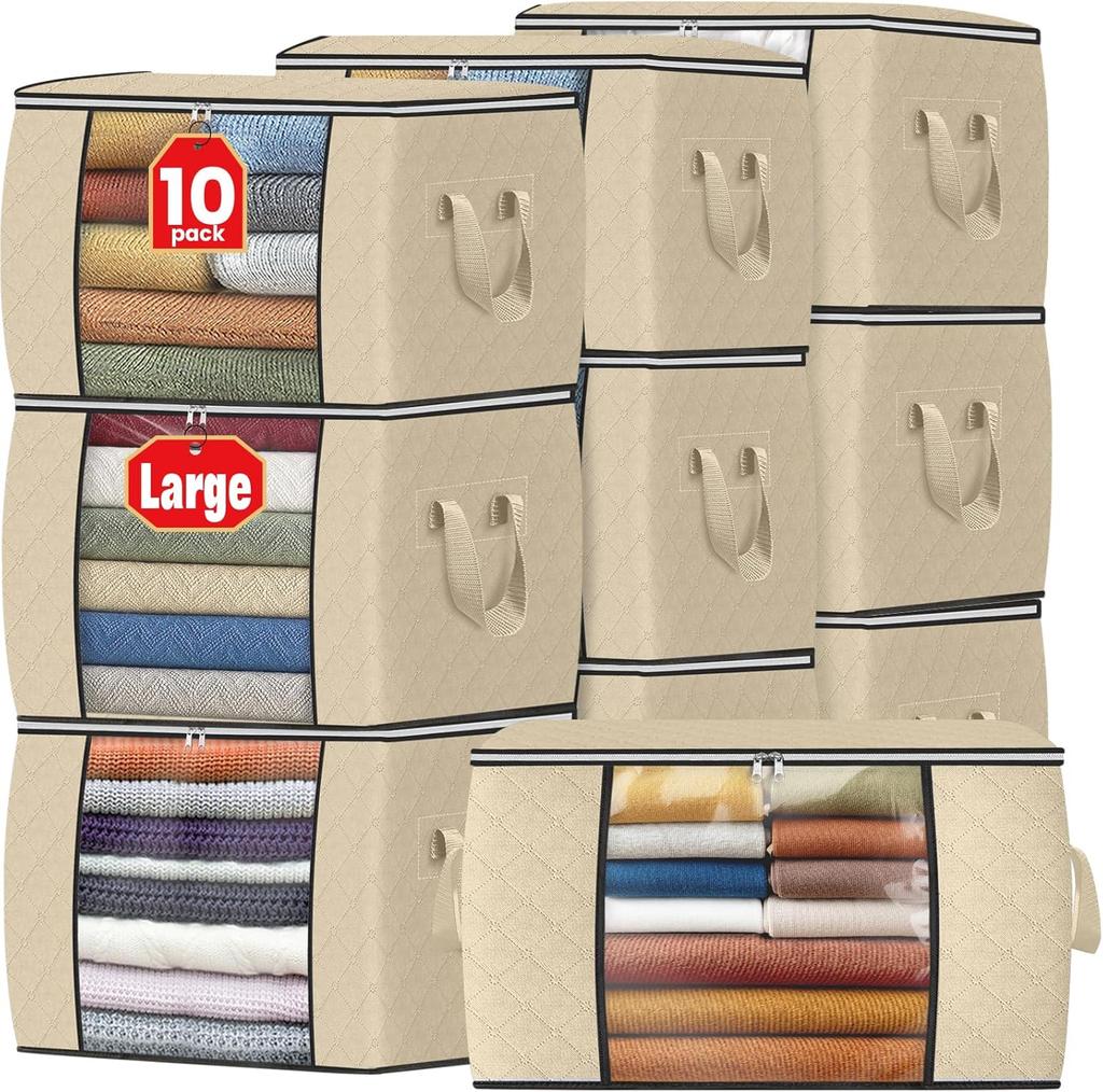 Fab Totes Storage Bags,Clothes Blanket Storage Bins Foldable Closet Organizers with Reinforced Handle for Home Dorm Storage and Organization
