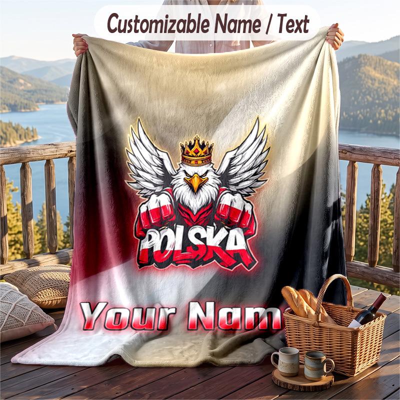 Flannel Blanket Poland Football Print Custom Name Text Soft Throw for Sofa Bed