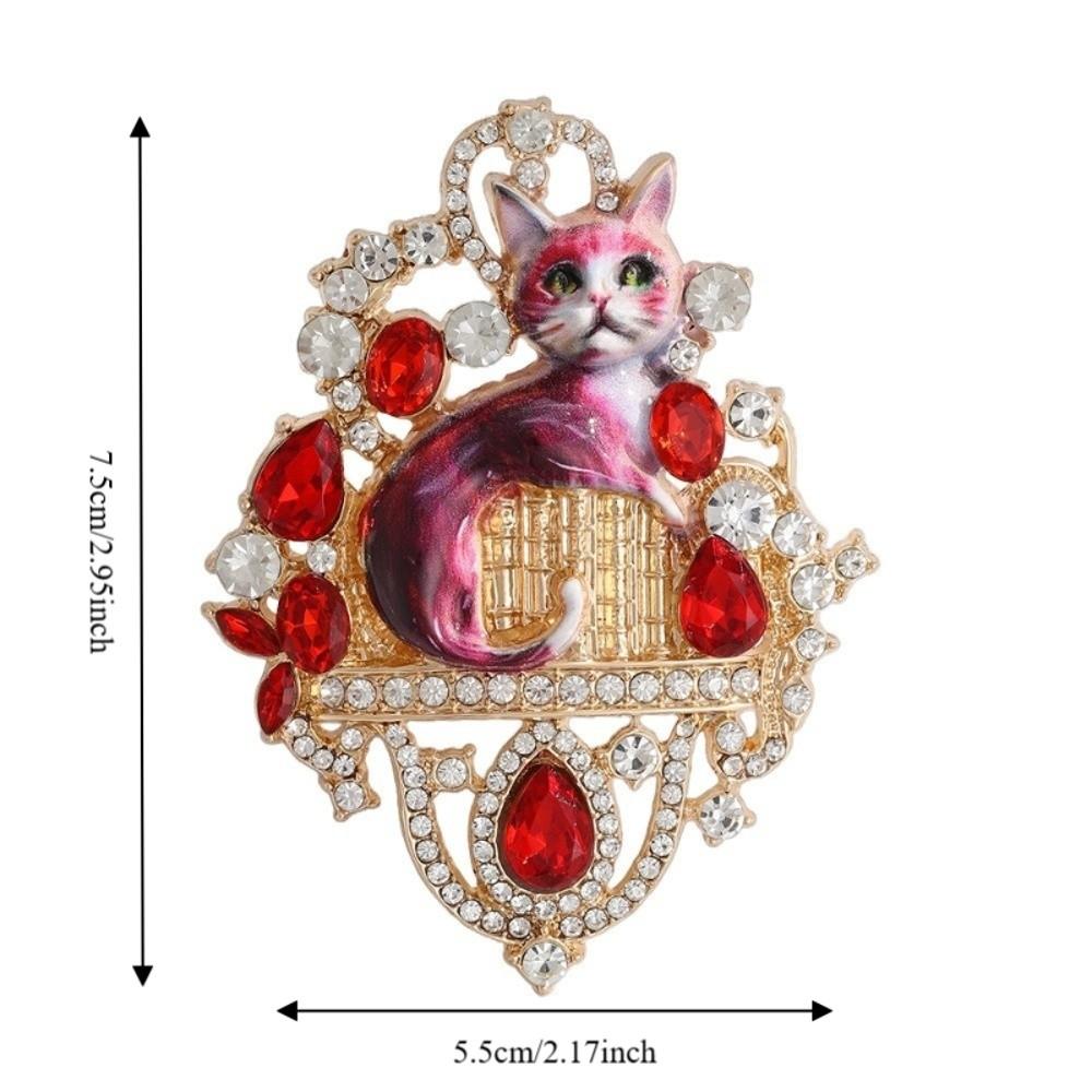 Vintage Enamel Cat Lapel Pin Light Luxury Imitation Rhinestone Brooch Clothes Decoration