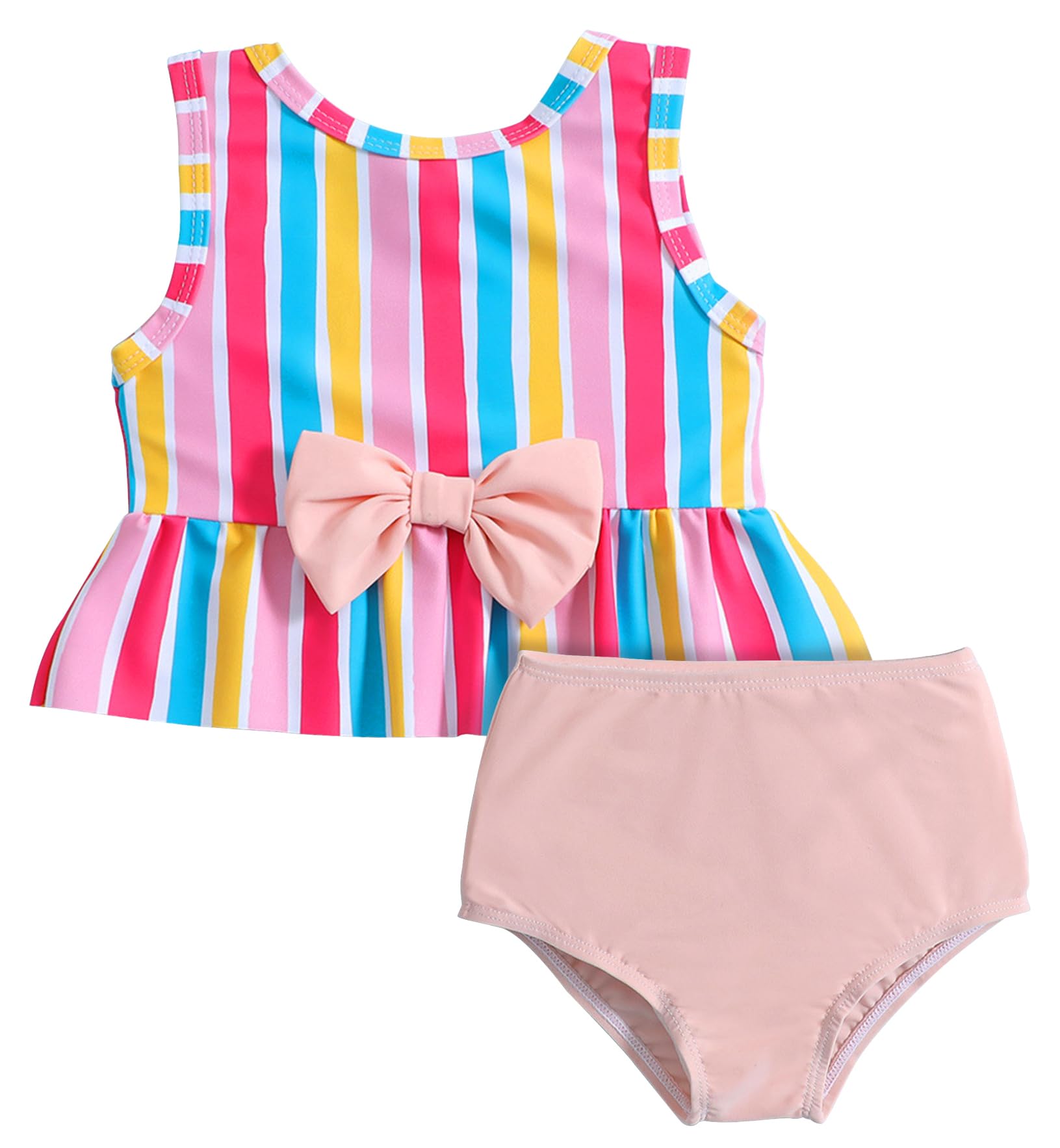 

Maeau Kids Swimsuit Set with Ruffle and Ribbon Sizes Cute Girls Two-Piece Design, Tankini, 3-4T, #03