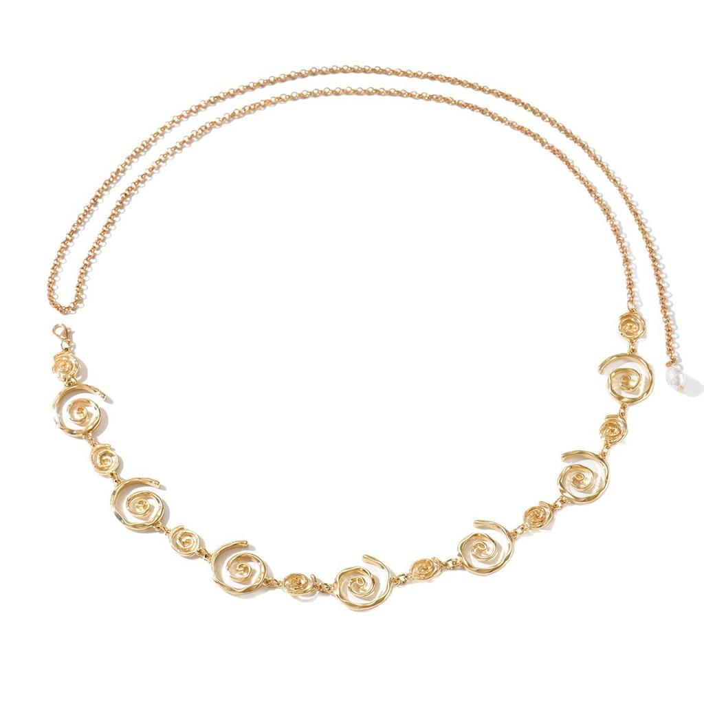 Gold Metal Waist Chain, Retro Spiral Multi Layer Body Chain for Dress Decor
