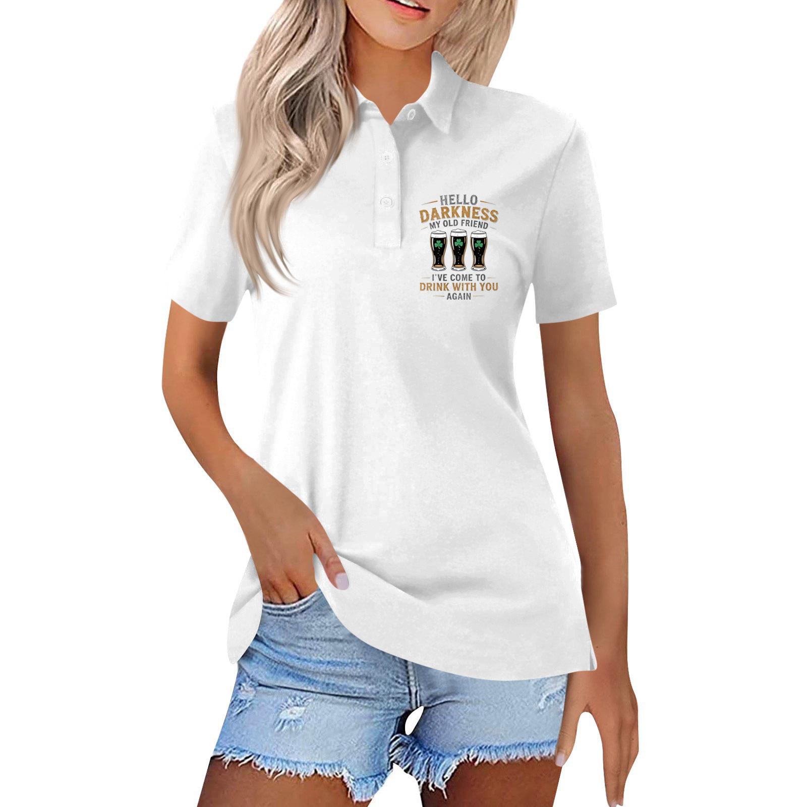 

Women s Fashion Casual Lapel Short Sleeve Printed Shirt Women s Button Up Tops XL білий