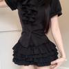 Conjunto de Top com Mangas Bufantes e Saia Fofa Estilo Gótico da Corte Coreana
