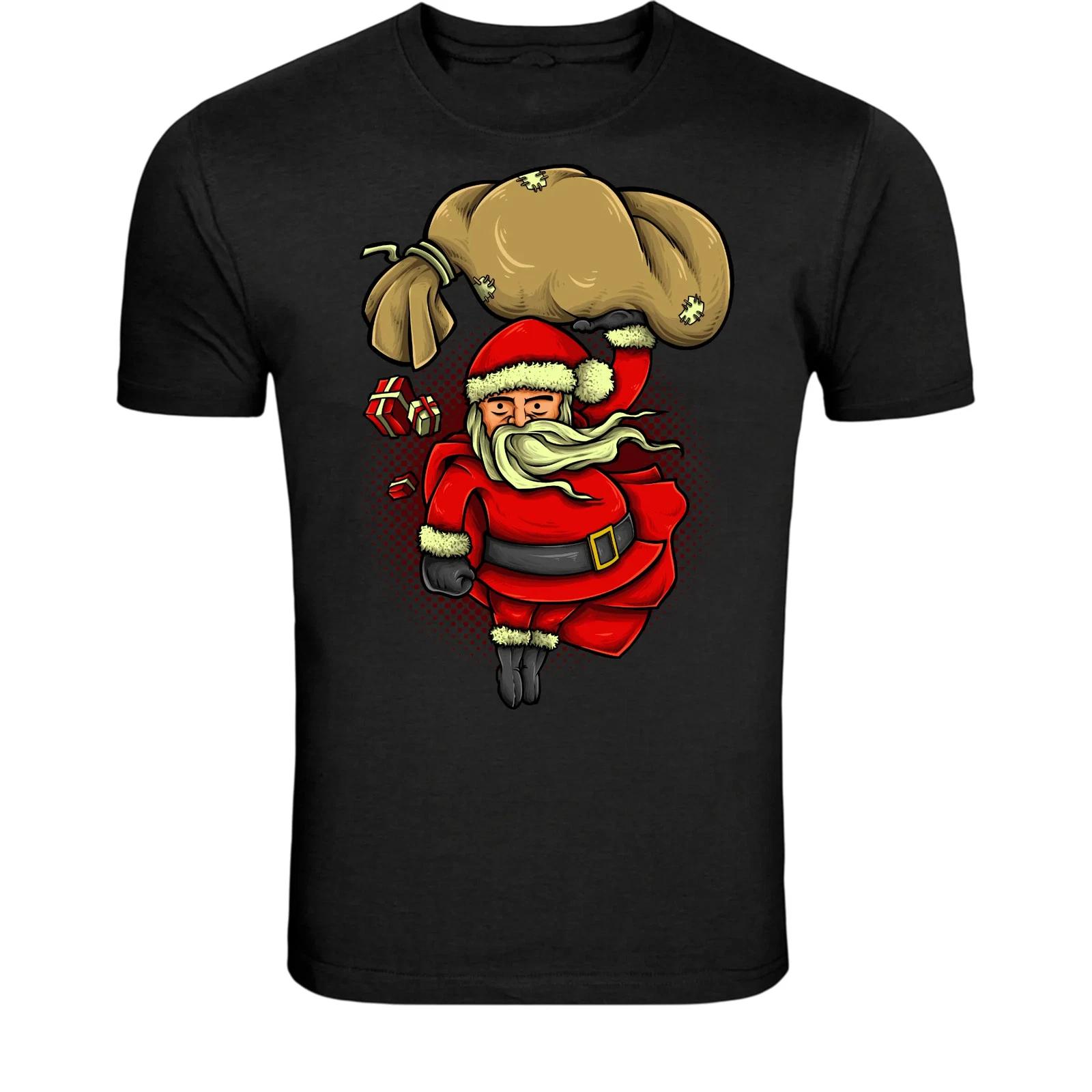 Flying Santa Claus Christmas T-Shirt - Funny Holiday Graphic Tee L