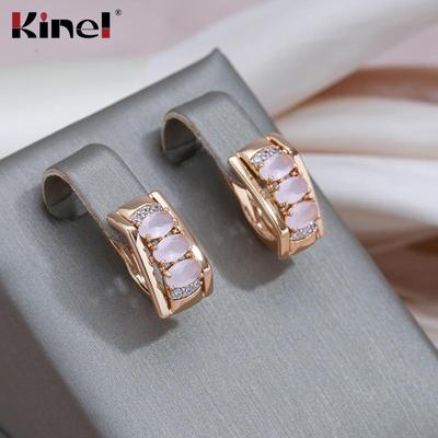 Boucles d'oreilles pendantes carrées en zircon rose Kinel pour femmes, bijoux fins de fête en or rose