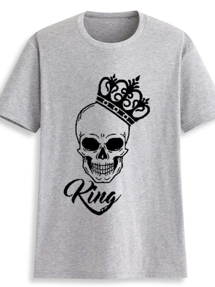 King Queen Couples T Shirt Skull Crown Printing Couple Clothes Summer Tshirt WoUnisex Unisex Casual Oneck Tops Lovers Tee Shirt
