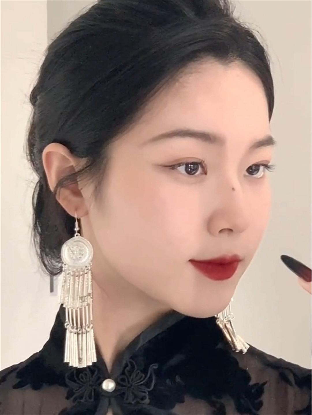 

Miao Silver Long Tassel Earrings – Women s Ethnic Retro-Style, Statement Dangle Accessory.