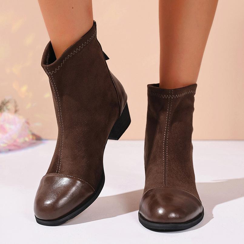 European and American Fashion British Style Short Martin Boots Women's Autumn New Large Size Round Head Rear Zipper Thick Heel Fashion Boots