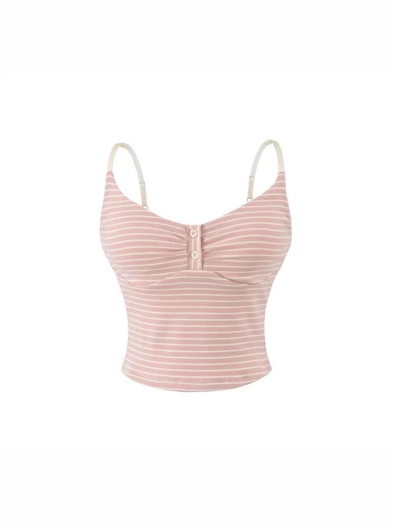 Korean Spicy Girl Striped Camisole: Spring/Summer Slimming Sleeveless Top with Chest Pads in Cotton