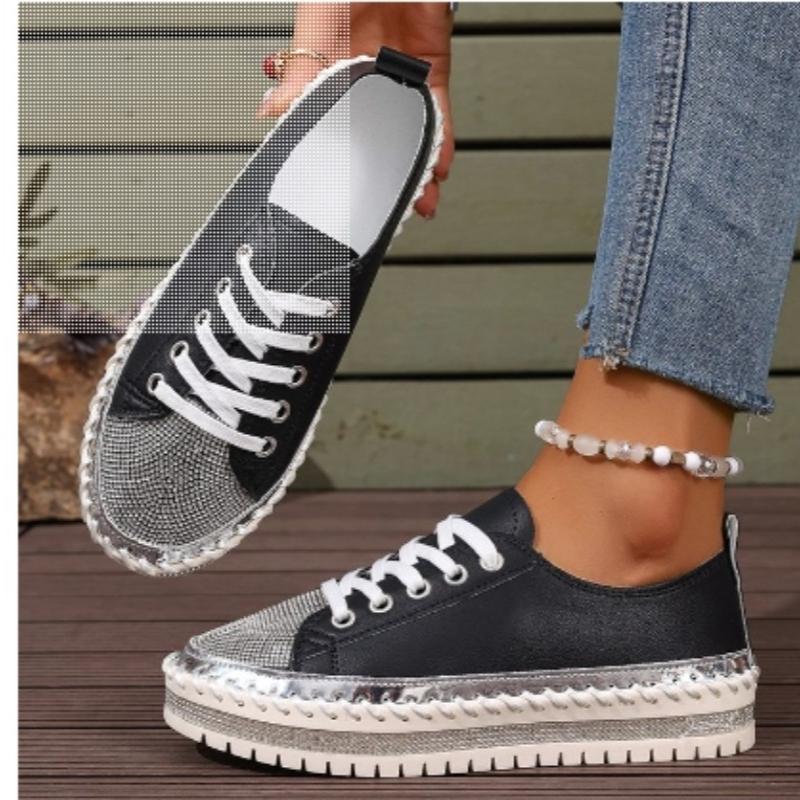 Fashion 2025 New Women Casual Shoes Fashion Rhinestone Crystal Platform Slip-on Women Flats Luxury Comfortable Women Sneakers Size 35-44