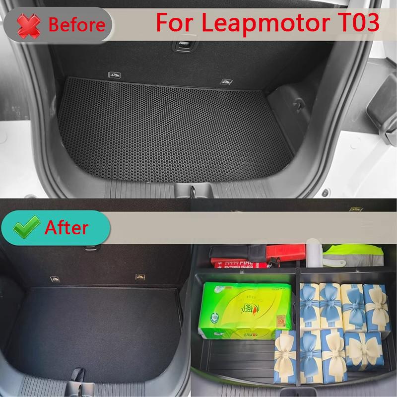 Kofferraum-Aufbewahrungsbox für Leapmotor T03 2024 2025 mit Deckel Vorne Hinten Aufbewahrungsbox Automobil-Innenraum-Modifikationsprodukte
