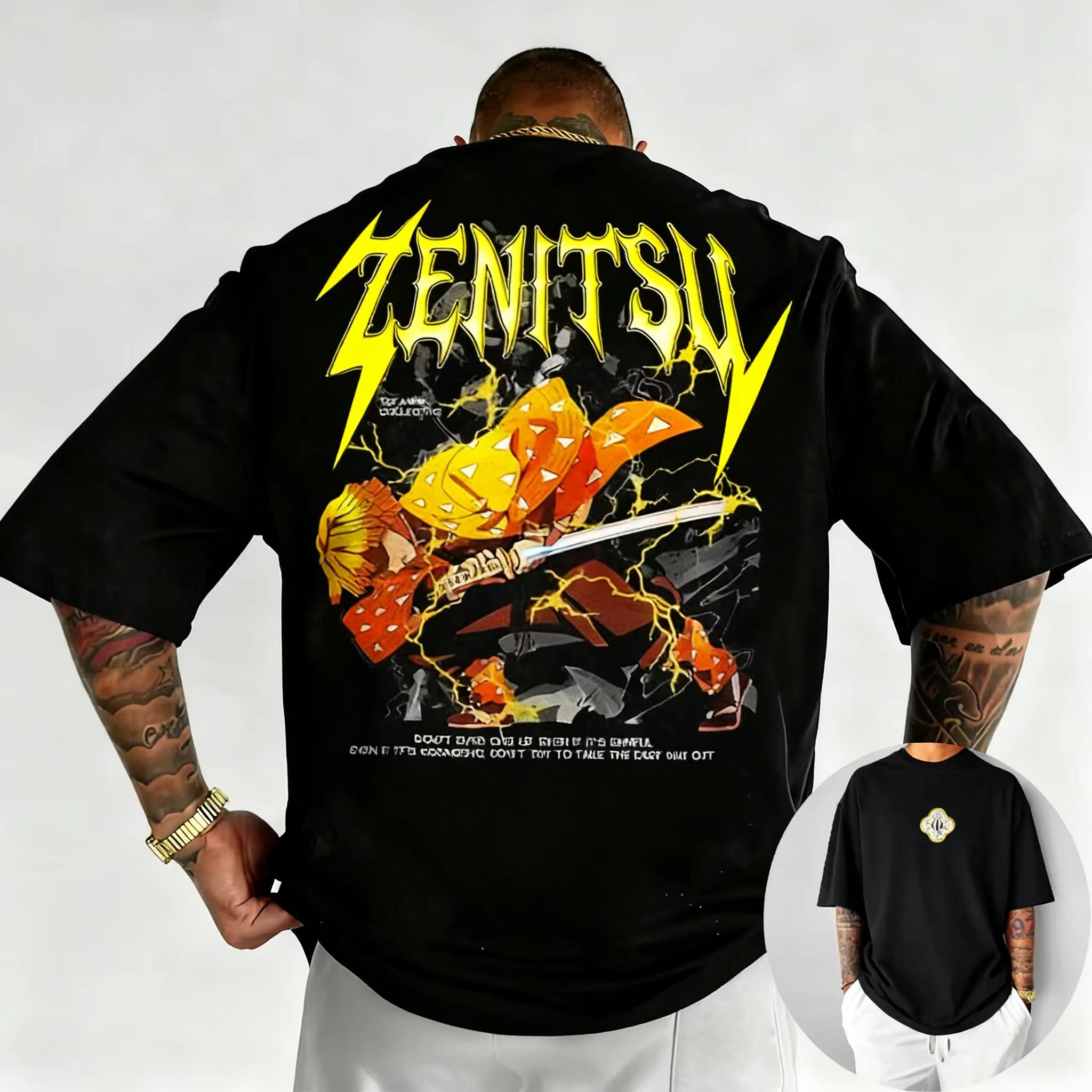 2026 New Summer Mens Tshirt Demon Slayer Anime Shinee Print Cool and Trendy Harajuku Style Fashionable Casual Wear S