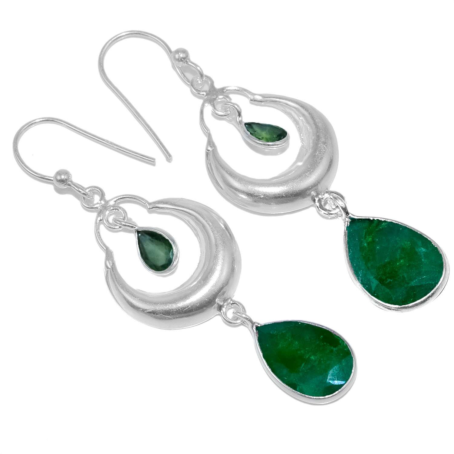 

Emerald Gemstone Earrings Solid 925 Sterling Silver Handmade Earrings Jewelry Gift For Women And Girls E-1582