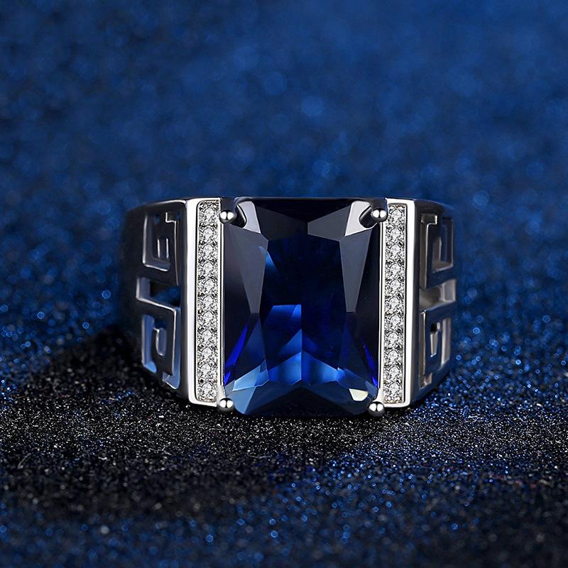 HuiSept Men Ring Silver 925 Jewelry with Sapphire Zircon Gemstone Finger Rings Ornaments for Wedding Bridal Party Gift Wholesale