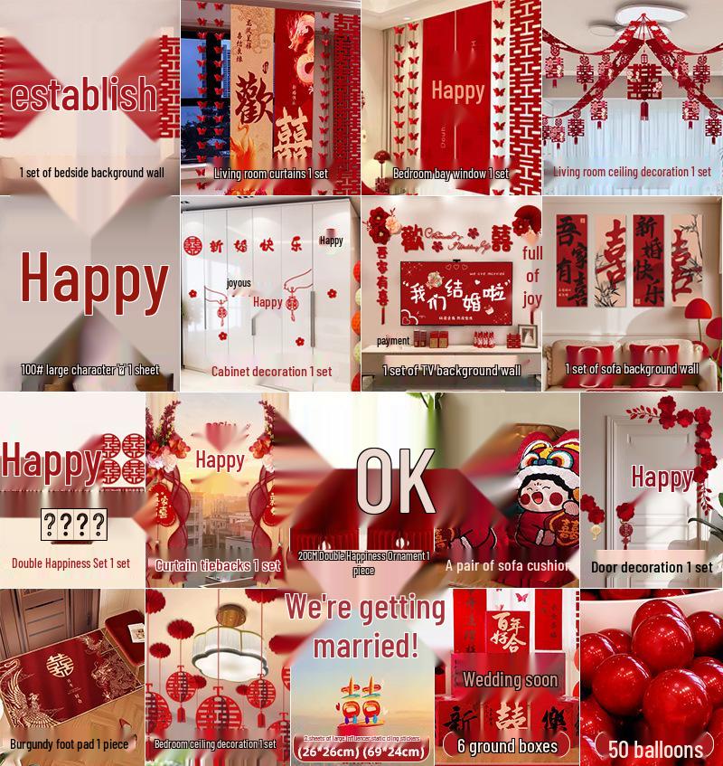 Complete Wedding Room Decoration Set: Bride & Groom's Bedroom Decor Essentials