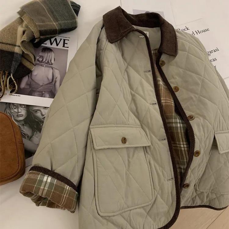 

Women Winter Coat Mid Length Velvet Collar Thickened Loose Casual Jacket Cotton Top S серый