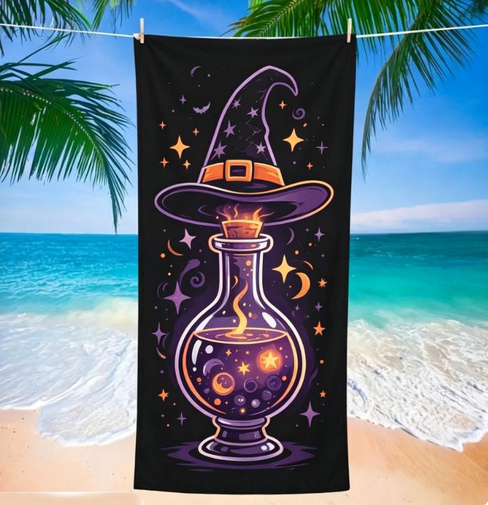 Black & White Bat Print Beach Towel, Microfiber Sand Free Quick Dry, Gothic Halloween Pattern, Soft Absorbent for Summer & Pool