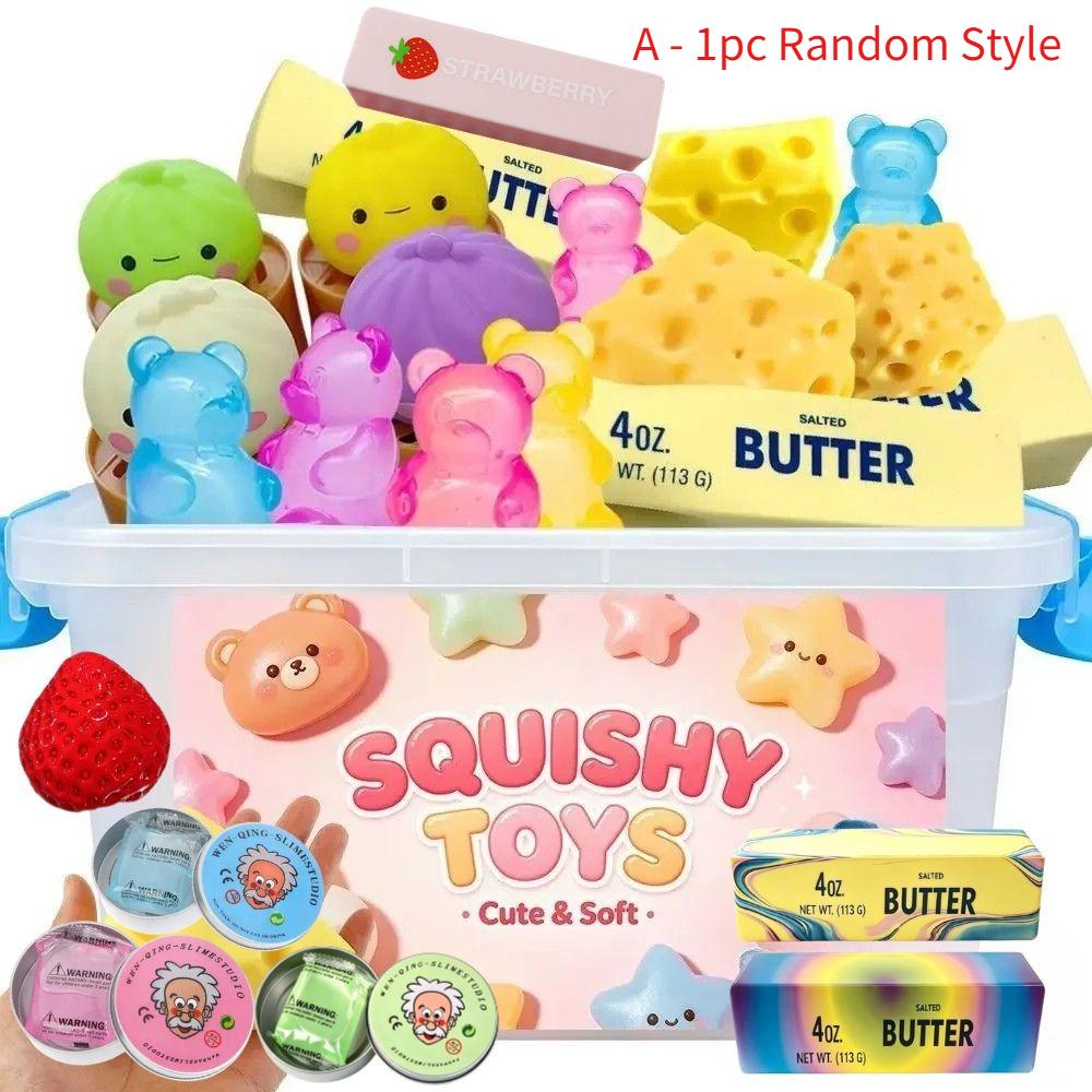 Multi Slow-Rising Squishy, Zufällige Auswahl in Blind Box:  Kristallbodenspritzspielzeug, Gedämpft, Langes Butterbrot, Bären-Squishy-Spielzeug