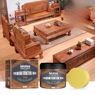Wood Floor Wax Polish Beeswax Furniture Care Scratch Repair Restoration Polish with Sponge for Hardwood 80ml