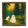 Solid Wood Desktop Decorations Halloween Ghost/Witch/Skeleton Decorative Painting, Wall Mount Square Frame Wooden Framed Paintings Picture for
