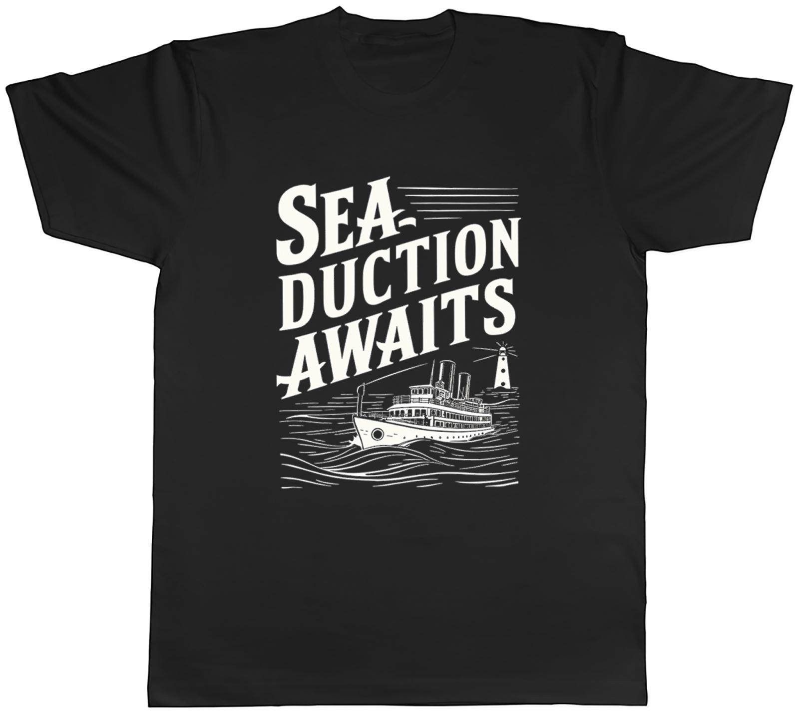 Funny Cruise Ship Unisexs TShirt SeaDuction Awaits Holiday Travel Tee Gift S