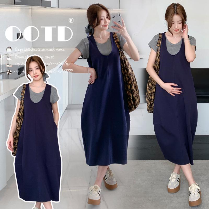 Elegant Summer Maternity Dress Set - Trendy, Loose, Slimming, Plus Size Casual Wear XL