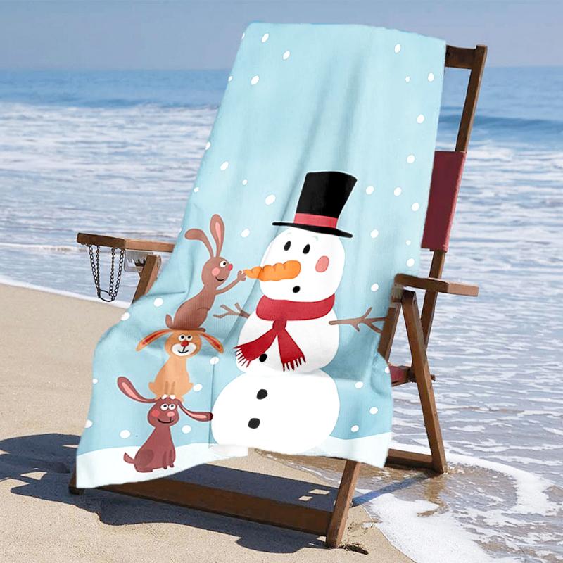 Ultra-Soft Beach Towel with Christmas Snowman Theme,Ideal for Pool - Camping, Diving - Perfect Travel Essential, Vibrant Beach Towel.