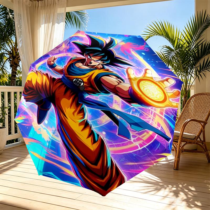 DRAGON BALL Print Automatic Open Close Umbrella, Portable Foldable Umbrella, for Outdoor Commute Camping Trip, Ideal Birthday Gift
