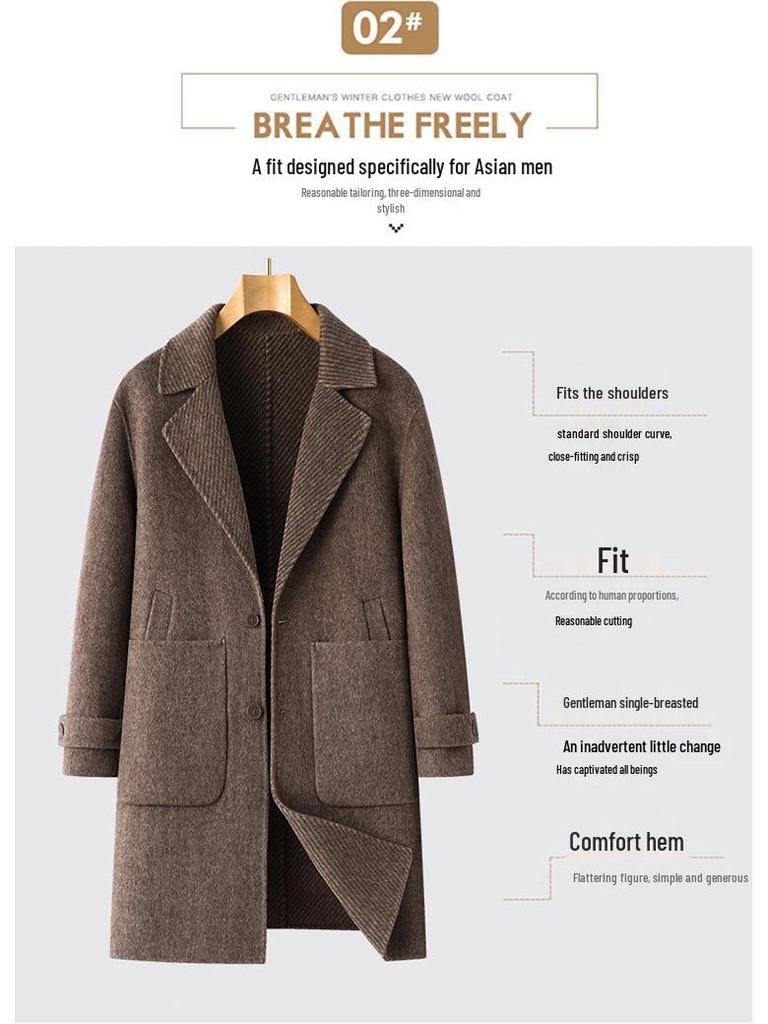 Men's Wool Double-Faced Mid-Length Trench Coat - 2025 Autumn/Winter Collection