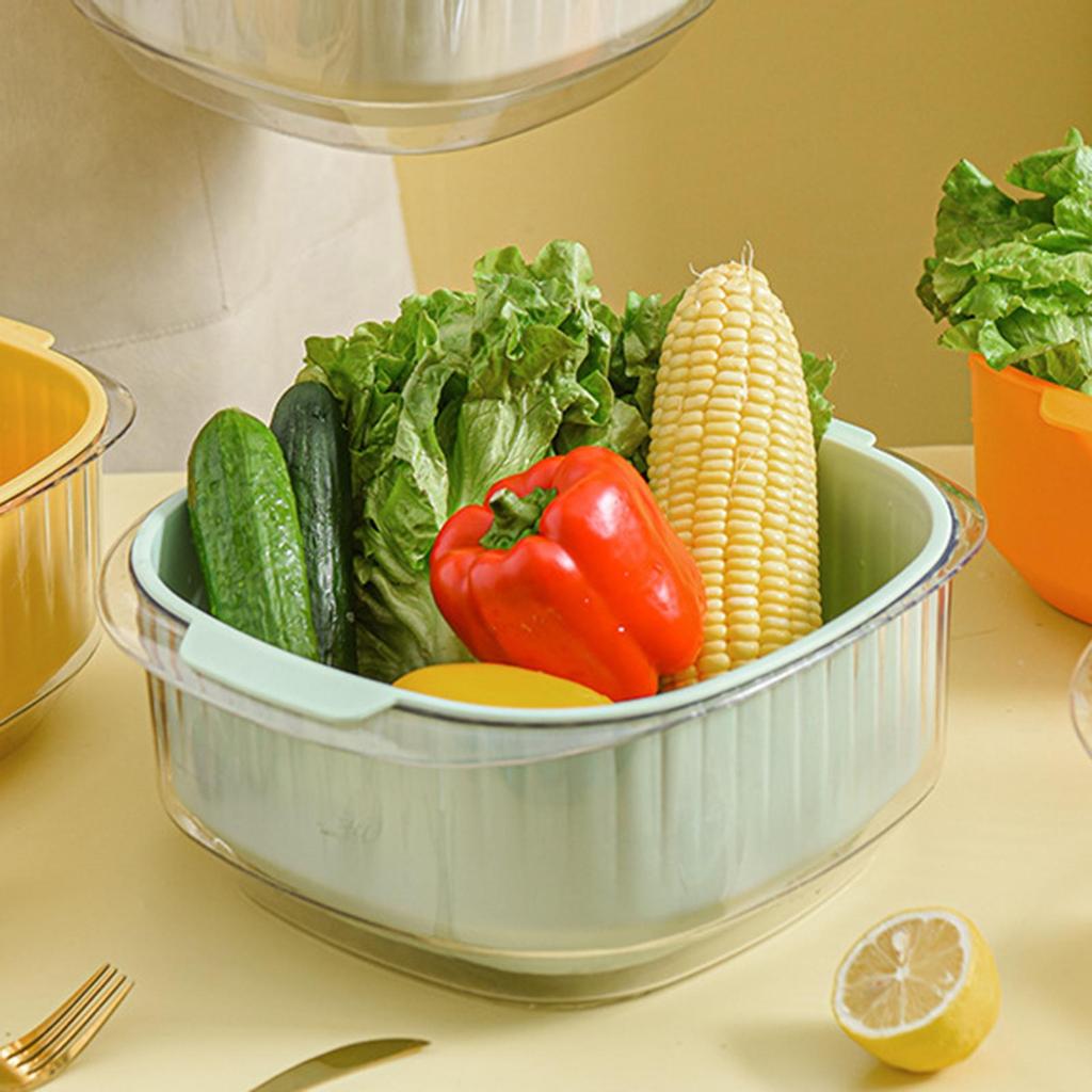 Double Layer Fruit Drain Basin Colander Bowl Large Washing Draining with Hanging Hole Durable for