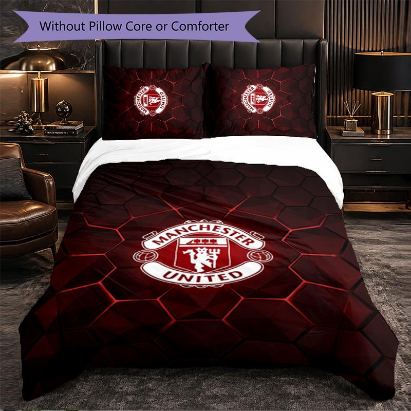 Manchester United FC Themed Bedding 3Pcs Duvet Cover Set Decorative Bed Linen For Teen Room Home Decoration