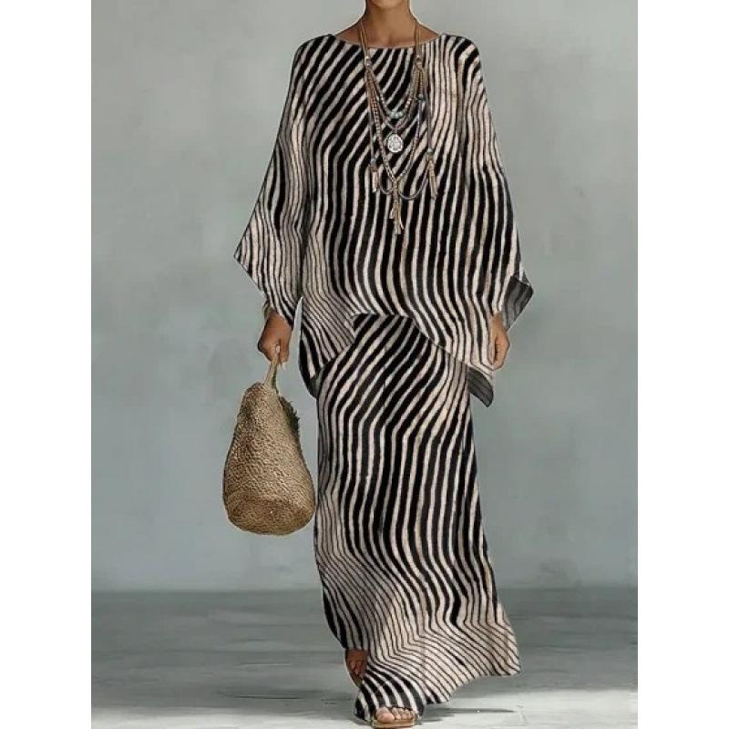 Y116 Summer Bohemian Paisley Printed Two-piece Set Large Size Casual Set