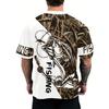 Mens Vibrant Fish Print Casual T-Shirt - Breathable Slight Stretch Polyester Crew Neck Tee for Outdoor Perfect for Summer