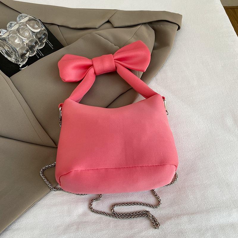 

Модная нишевая сумка с бантом женская новая повседневная универсальная цепочка холщовая портативная маленькая сумка сумка-мессенджер розовый