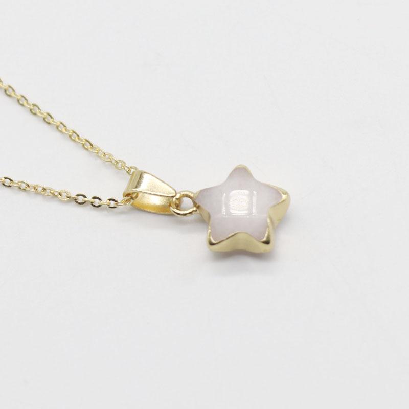 Dainty Natural Stone Gold Plated Star Gemstone Pendant Charm Pentagram Crystal Stone Pendant Necklace for Women Gift