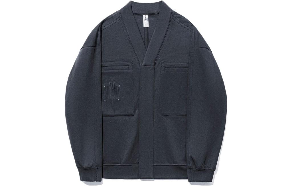 Li Ning Li Ning X Jackie Chan Sweatshirts Unisex Charcoal Black V Neck Moderate Cardigan AWDT663-2