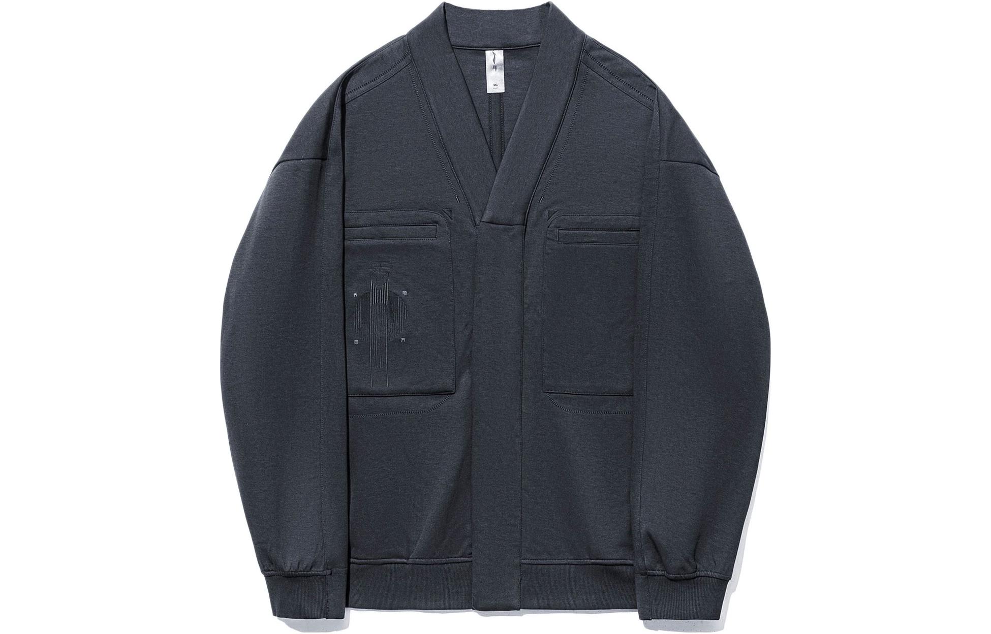 Li Ning Li Ning X Jackie Chan Sweatshirts Unisex Charcoal Black V Neck Moderate Cardigan AWDT663-2 M