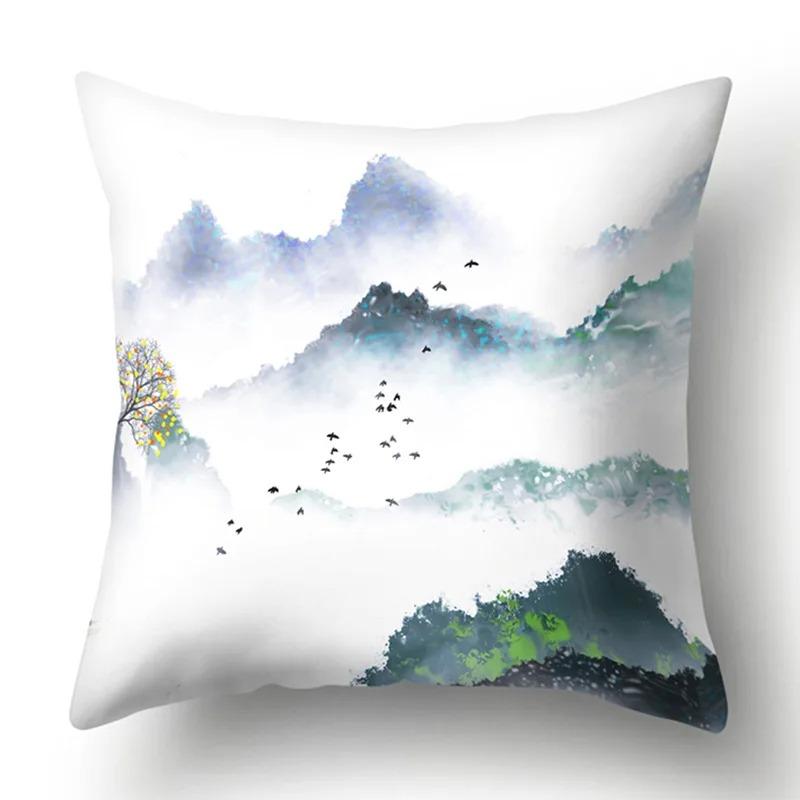 Ink Landscape Painting Pillowcase Bedroom Room Home Decoration Office Seat Living Room Sofa Cushion Cover 45x45cm