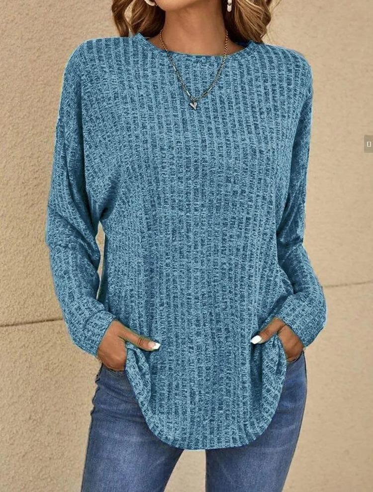 2023 Dames Casual Vintage Effen Kleur T-shirt Lente Herfst Mode Ronde Hals Lange Mouw Los Elegante Alles-passende Pullovers