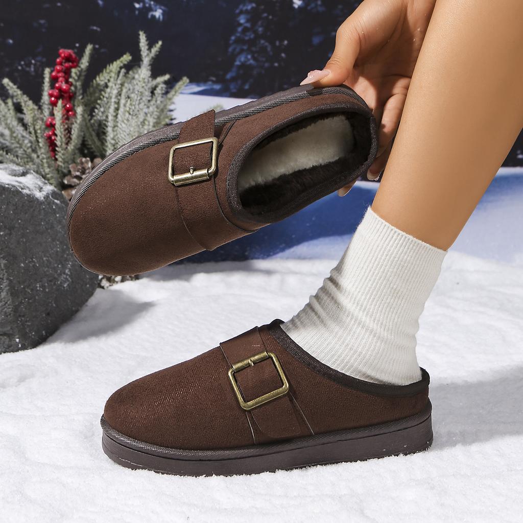 Modische Metallschmuck-Dekoration Baumwollpantoffeln Damen 2025 Winter Warm Kurzer Plüsch Indoor-Sandalen Weiche Dicke Sohle Fellpantoffeln