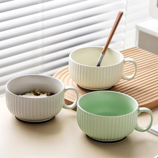 Ceramic Milk Handle Cup with Safe Bouillon Cup Cream Aesthetic Breakfast Bowls Microwave