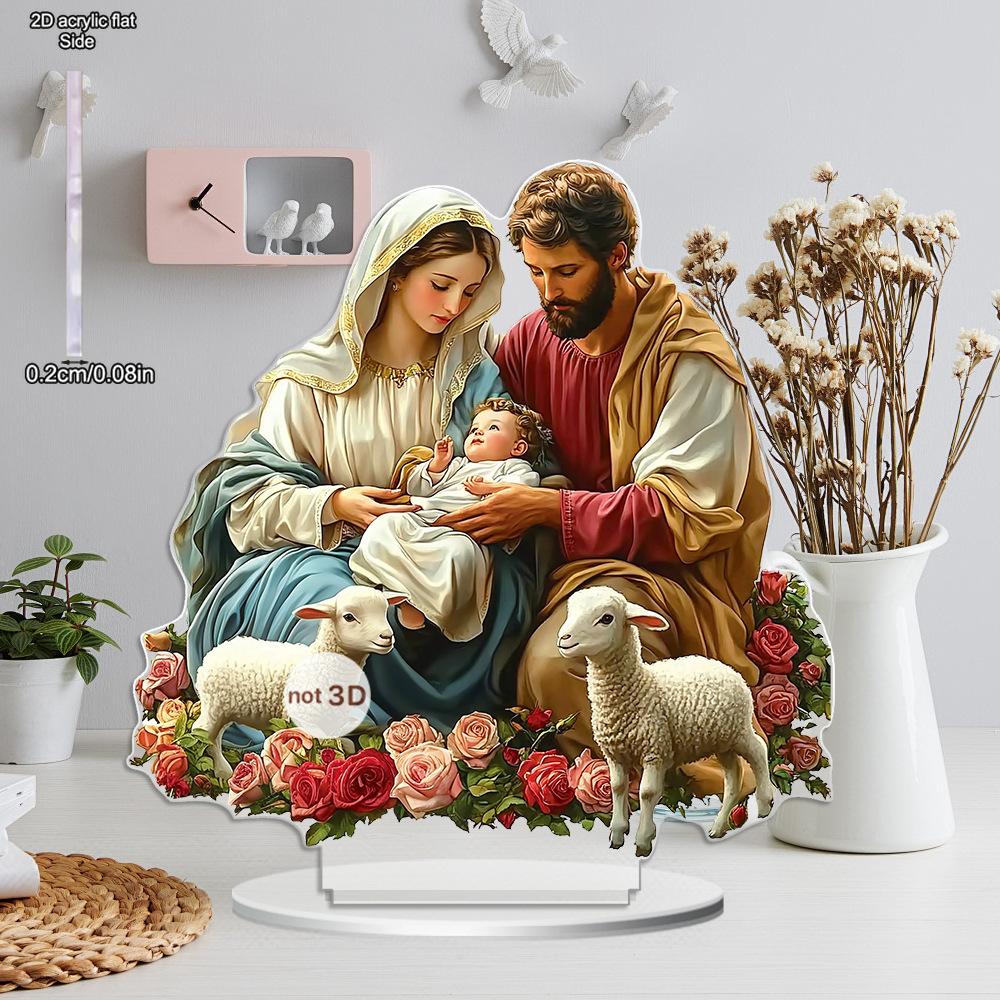 

Mary, Joseph & Youngsters Jesus Acrylic Desk Sign, Lamb, Floral Accents, Relax Home and Window Decor,Multiple Room Styles, Nurseries 19*20cm