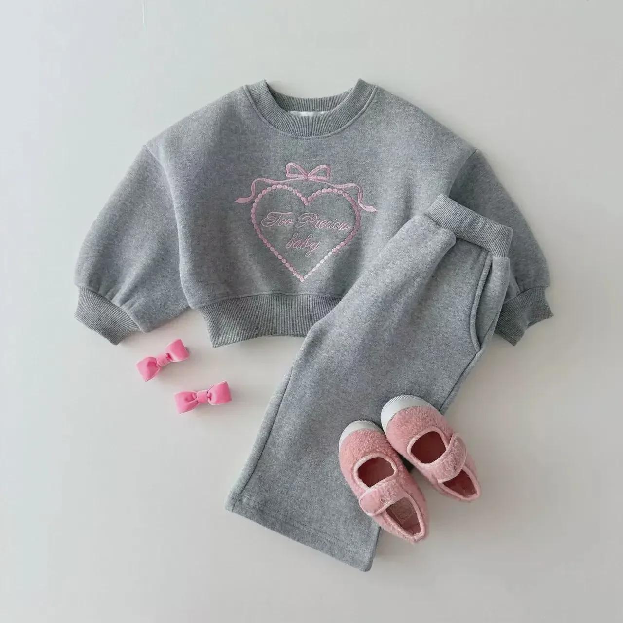 Милый корейский комплект из двух свитеров с вышитым бантом для женщин, весна/осень 100 cm серый