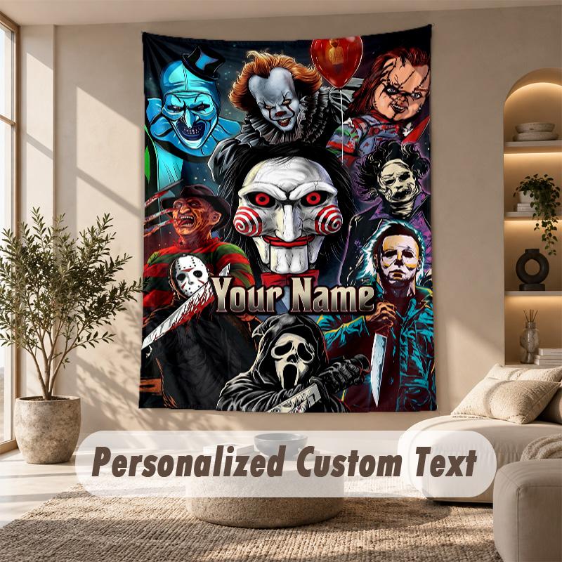 Wandteppich Benutzerdefinierter Name Text, Wandbehang Teppich Heimzimmer Dekor Terrifier Art der Clown